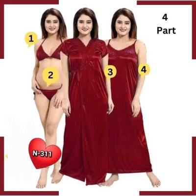 Maroon 4Pc Night Dress